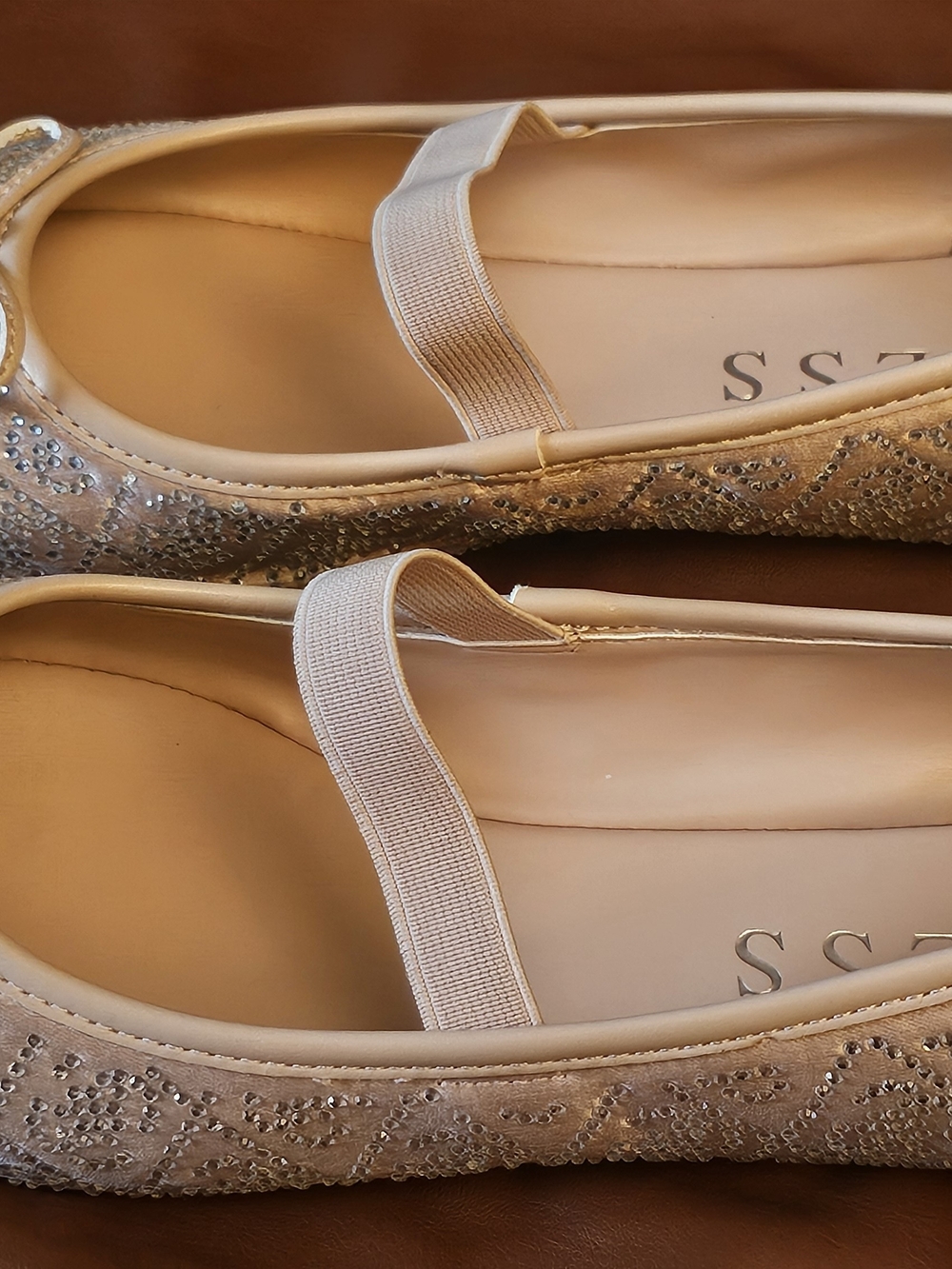 GUESS Gold Embellished Ballet Flats with Elastic Strap